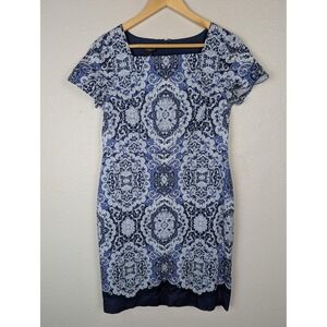Talbots Dress Womens 6P Blue White Paisley Print Sheath‎ Short Sleeve Lined Work